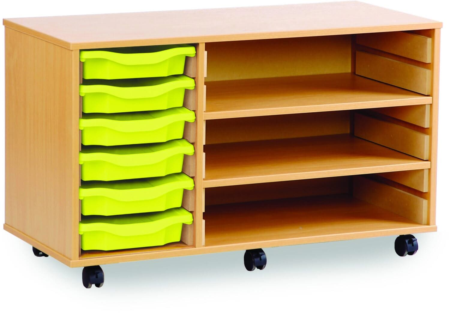 Monarch 6 Shallow Tray Unit with 2 Adjustable Shelves, , Monarch 6 Shallow Tray Unit with 2 Adjustable Shelves,The Monarch 6 Shallow Tray Unit with 2 Adjustable Shelves is a versatile and practical storage solution designed for schools, colleges, and nurseries. Combining the benefits of tray and shelf storage, this unit is perfect for organising educational materials, stationery, and classroom suppliesThe Monarch 6 Shallow Tray Unit with 2 Adjustable Shelves is a versatile and practical storage solution des