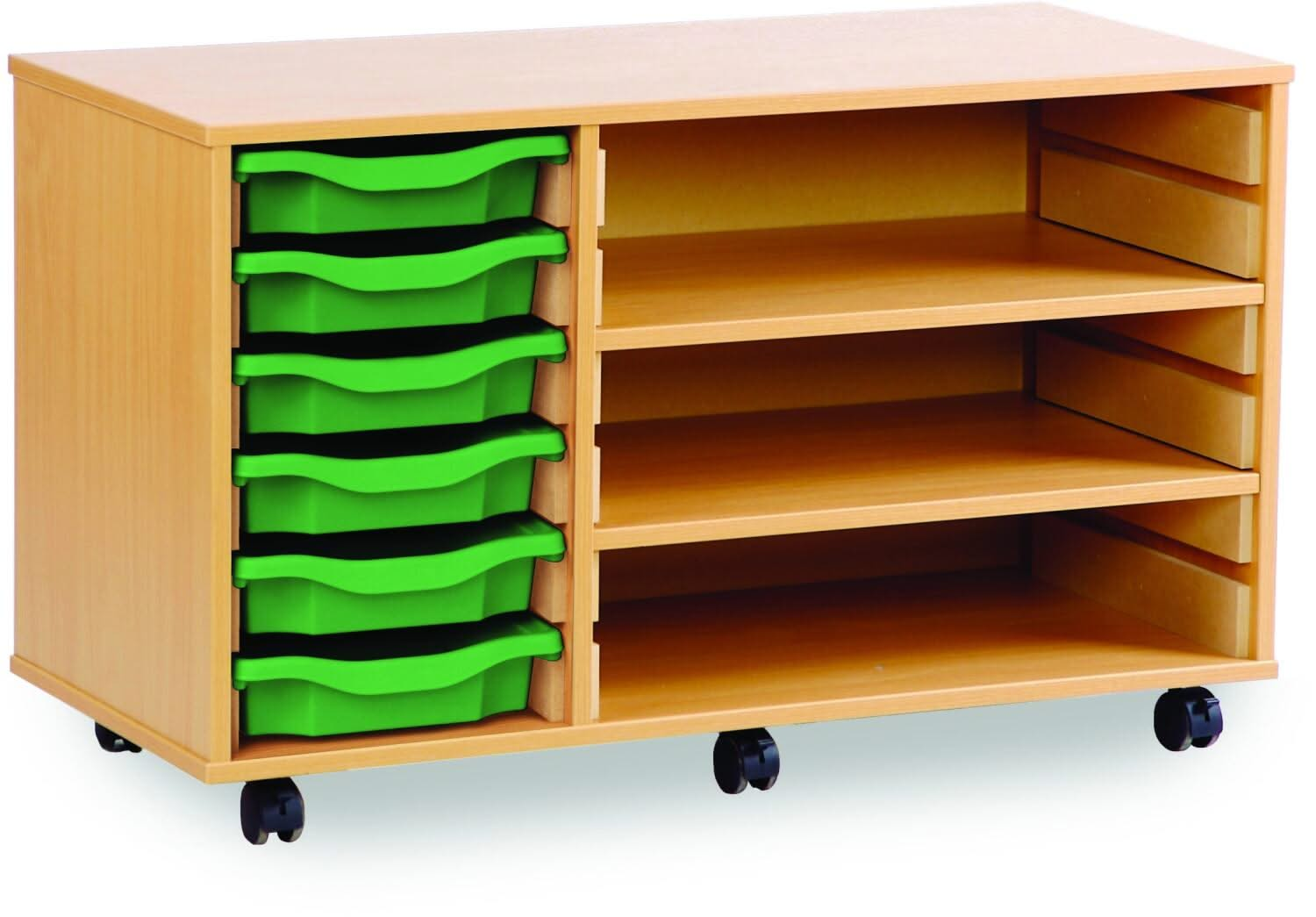 Monarch 6 Shallow Tray Unit with 2 Adjustable Shelves, , Monarch 6 Shallow Tray Unit with 2 Adjustable Shelves,The Monarch 6 Shallow Tray Unit with 2 Adjustable Shelves is a versatile and practical storage solution designed for schools, colleges, and nurseries. Combining the benefits of tray and shelf storage, this unit is perfect for organising educational materials, stationery, and classroom suppliesThe Monarch 6 Shallow Tray Unit with 2 Adjustable Shelves is a versatile and practical storage solution des