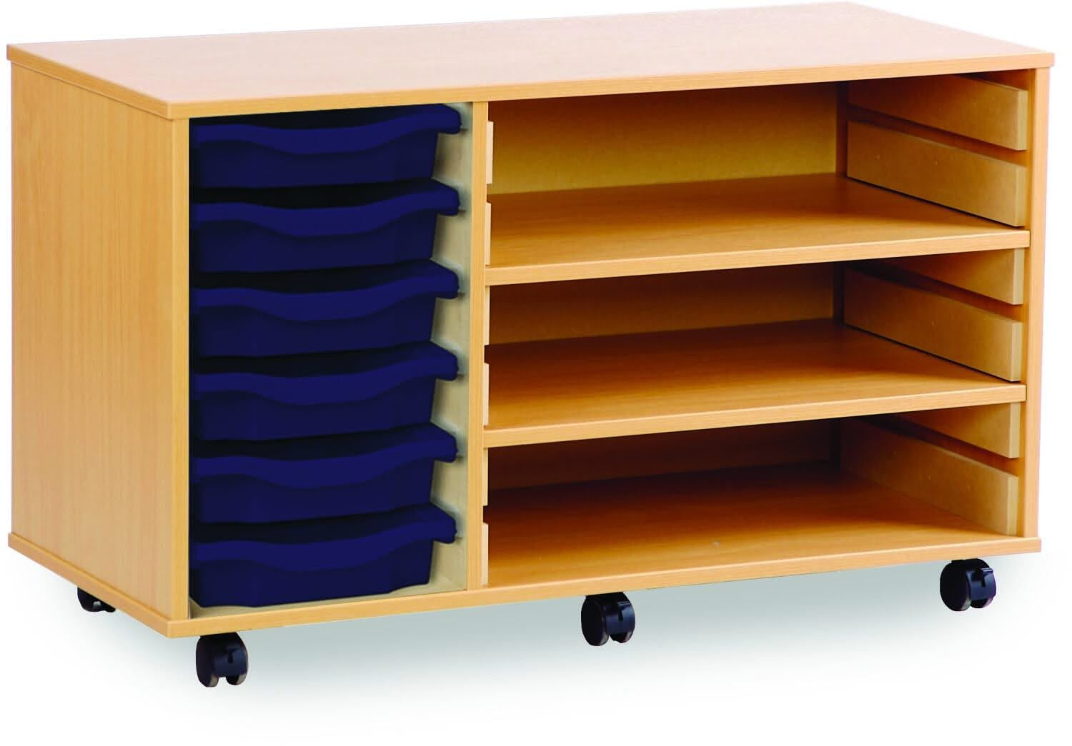 Monarch 6 Shallow Tray Unit with 2 Adjustable Shelves, , Monarch 6 Shallow Tray Unit with 2 Adjustable Shelves,The Monarch 6 Shallow Tray Unit with 2 Adjustable Shelves is a versatile and practical storage solution designed for schools, colleges, and nurseries. Combining the benefits of tray and shelf storage, this unit is perfect for organising educational materials, stationery, and classroom suppliesThe Monarch 6 Shallow Tray Unit with 2 Adjustable Shelves is a versatile and practical storage solution des