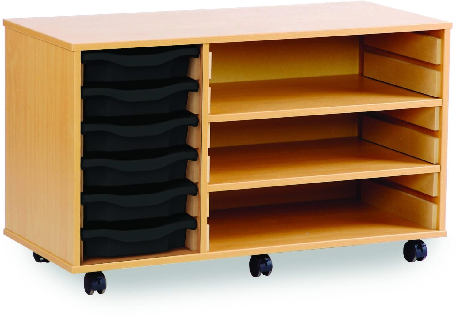 Monarch 6 Shallow Tray Unit with 2 Adjustable Shelves, , Monarch 6 Shallow Tray Unit with 2 Adjustable Shelves,The Monarch 6 Shallow Tray Unit with 2 Adjustable Shelves is a versatile and practical storage solution designed for schools, colleges, and nurseries. Combining the benefits of tray and shelf storage, this unit is perfect for organising educational materials, stationery, and classroom suppliesThe Monarch 6 Shallow Tray Unit with 2 Adjustable Shelves is a versatile and practical storage solution des