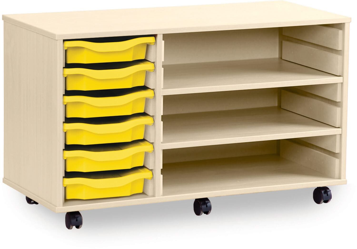 Monarch 6 Shallow Tray Unit with 2 Adjustable Shelves, , Monarch 6 Shallow Tray Unit with 2 Adjustable Shelves,The Monarch 6 Shallow Tray Unit with 2 Adjustable Shelves is a versatile and practical storage solution designed for schools, colleges, and nurseries. Combining the benefits of tray and shelf storage, this unit is perfect for organising educational materials, stationery, and classroom suppliesThe Monarch 6 Shallow Tray Unit with 2 Adjustable Shelves is a versatile and practical storage solution des