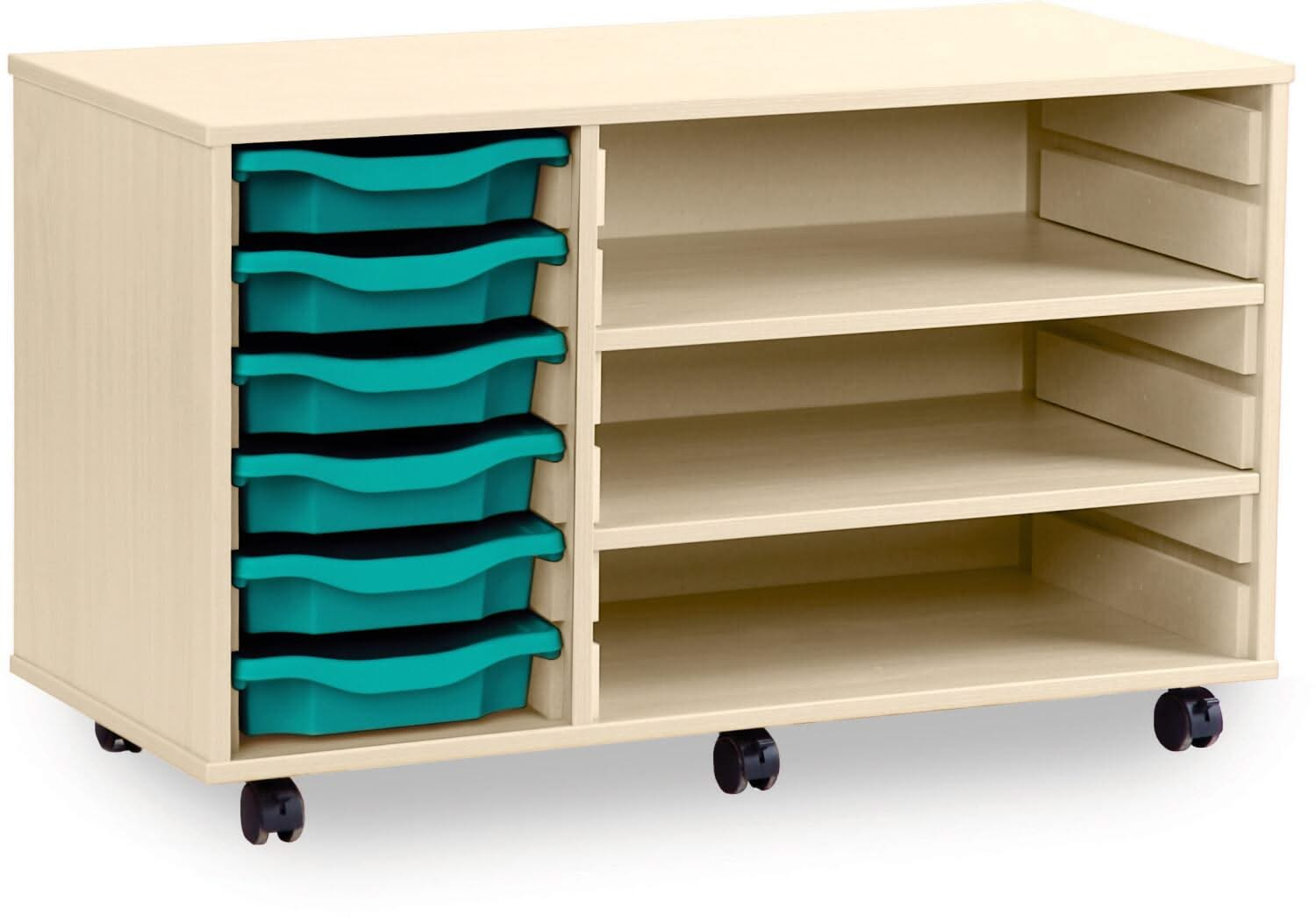 Monarch 6 Shallow Tray Unit with 2 Adjustable Shelves, , Monarch 6 Shallow Tray Unit with 2 Adjustable Shelves,The Monarch 6 Shallow Tray Unit with 2 Adjustable Shelves is a versatile and practical storage solution designed for schools, colleges, and nurseries. Combining the benefits of tray and shelf storage, this unit is perfect for organising educational materials, stationery, and classroom suppliesThe Monarch 6 Shallow Tray Unit with 2 Adjustable Shelves is a versatile and practical storage solution des