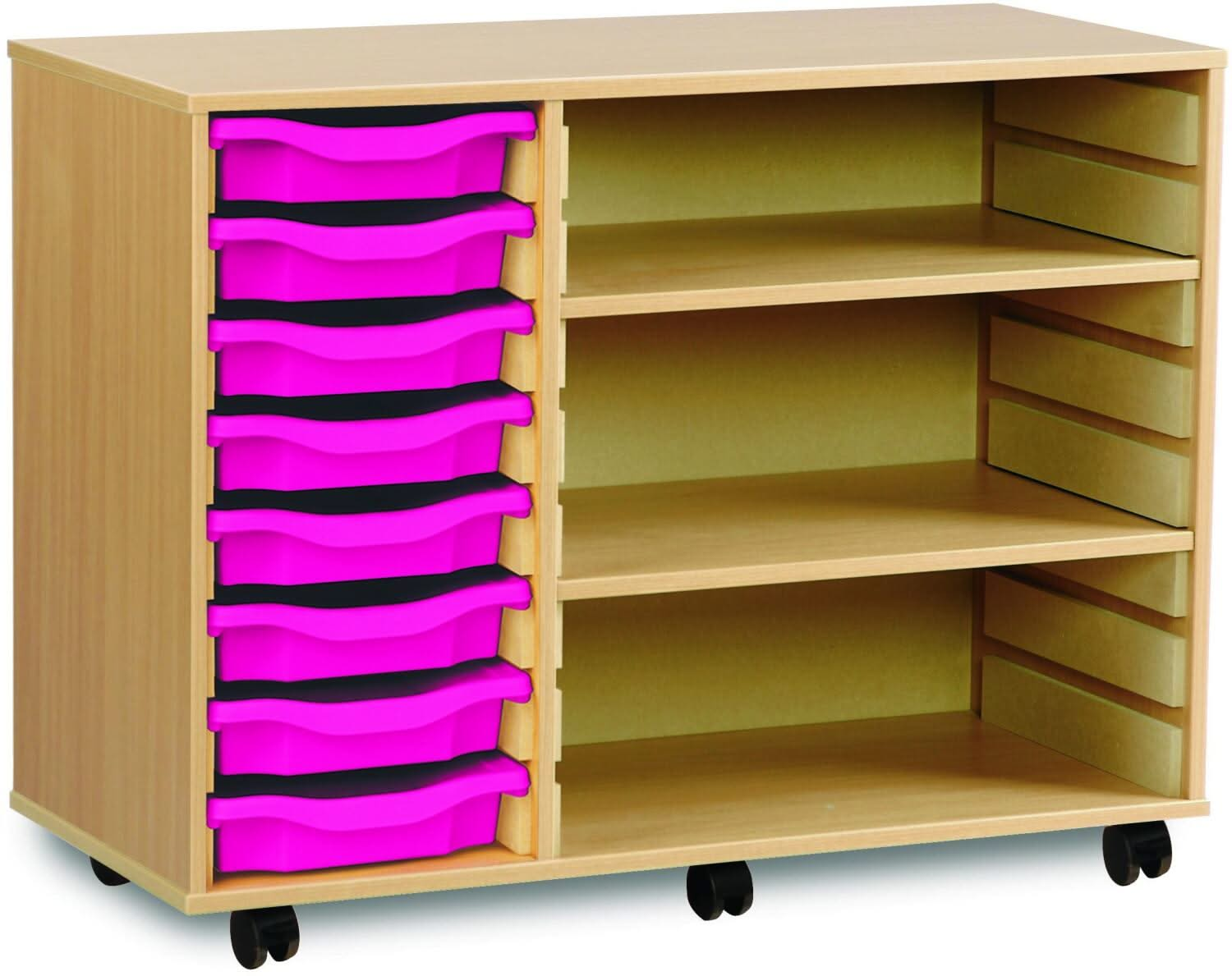 Monarch 8 Shallow Tray Unit with 2 Adjustable Shelves, , Monarch 8 Shallow Tray Unit with 2 Adjustable Shelves,The Monarch 8 Shallow Tray Unit with 2 Adjustable Shelves is a highly practical and versatile storage solution, ideal for schools, colleges, and nurseries. Combining tray and shelf storage, this unit is perfect for organising a variety of classroom materials, including stationery, craftThe Monarch 8 Shallow Tray Unit with 2 Adjustable Shelves is a highly practical and versatile storage solution, id