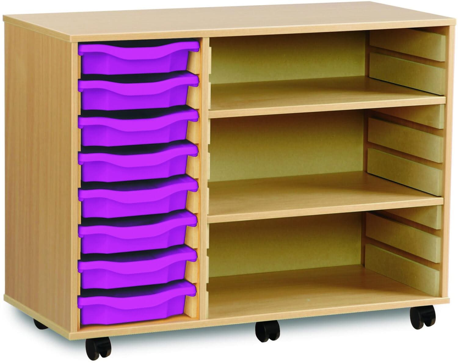 Monarch 8 Shallow Tray Unit with 2 Adjustable Shelves, , Monarch 8 Shallow Tray Unit with 2 Adjustable Shelves,The Monarch 8 Shallow Tray Unit with 2 Adjustable Shelves is a highly practical and versatile storage solution, ideal for schools, colleges, and nurseries. Combining tray and shelf storage, this unit is perfect for organising a variety of classroom materials, including stationery, craftThe Monarch 8 Shallow Tray Unit with 2 Adjustable Shelves is a highly practical and versatile storage solution, id