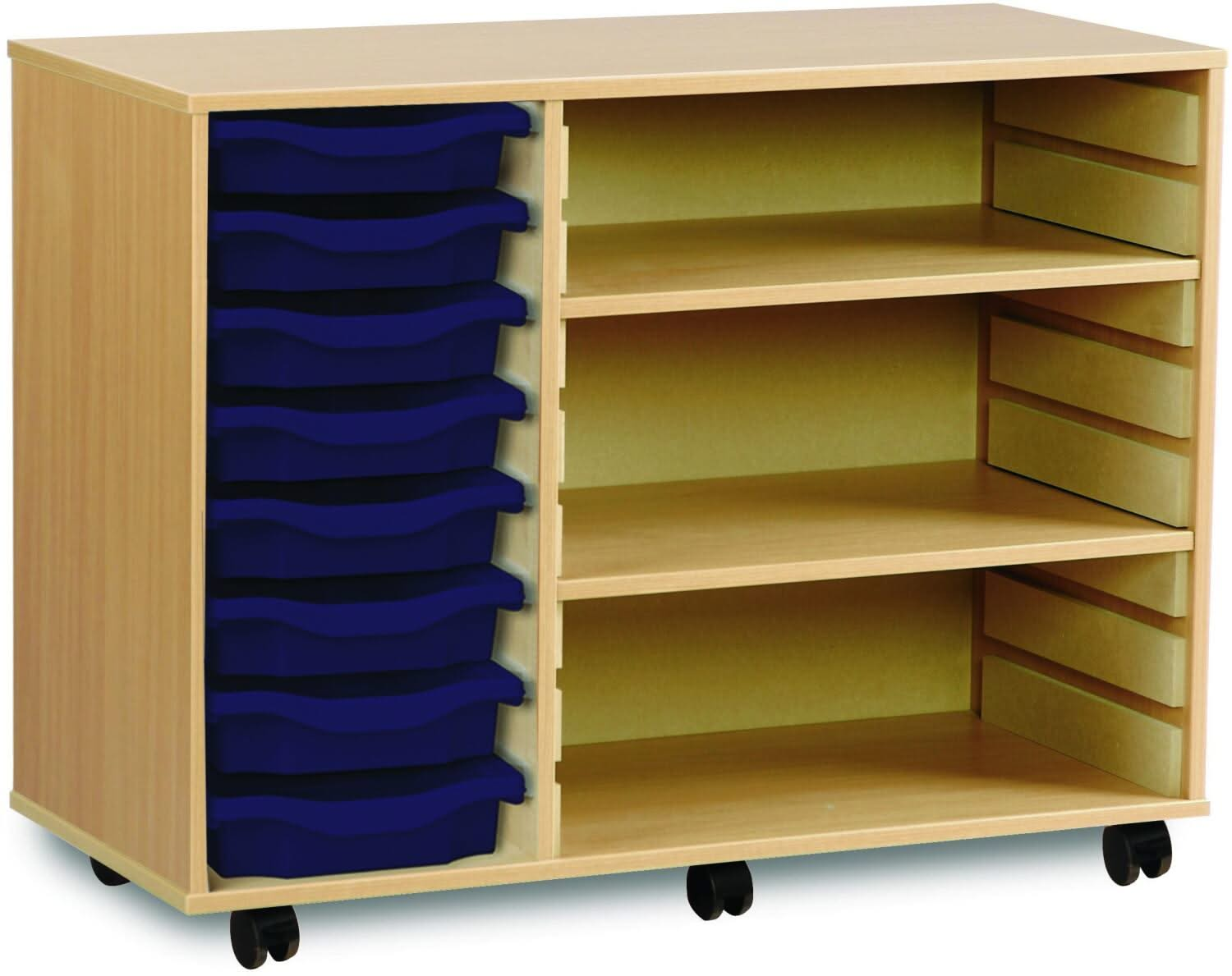 Monarch 8 Shallow Tray Unit with 2 Adjustable Shelves, , Monarch 8 Shallow Tray Unit with 2 Adjustable Shelves,The Monarch 8 Shallow Tray Unit with 2 Adjustable Shelves is a highly practical and versatile storage solution, ideal for schools, colleges, and nurseries. Combining tray and shelf storage, this unit is perfect for organising a variety of classroom materials, including stationery, craftThe Monarch 8 Shallow Tray Unit with 2 Adjustable Shelves is a highly practical and versatile storage solution, id