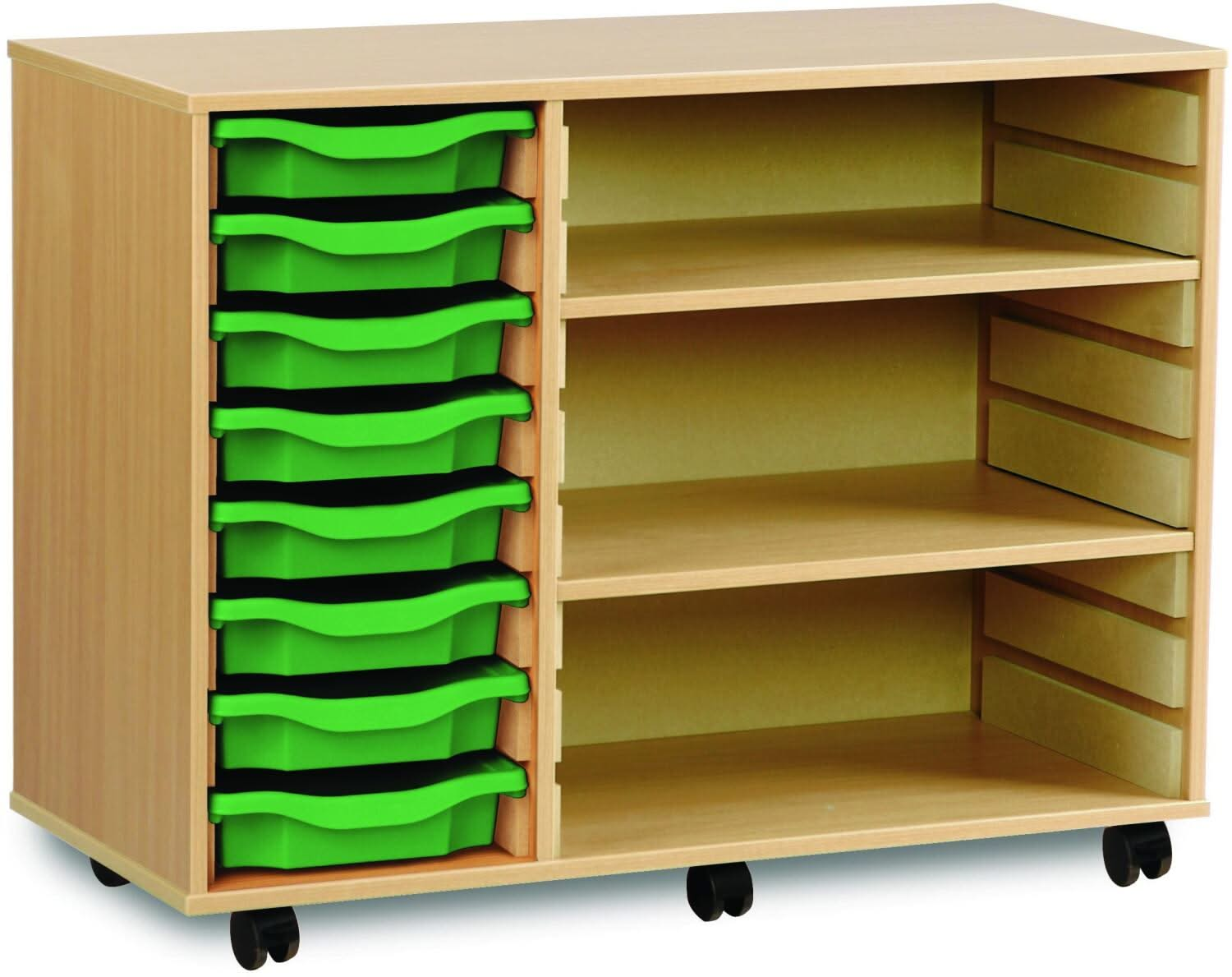 Monarch 8 Shallow Tray Unit with 2 Adjustable Shelves, , Monarch 8 Shallow Tray Unit with 2 Adjustable Shelves,The Monarch 8 Shallow Tray Unit with 2 Adjustable Shelves is a highly practical and versatile storage solution, ideal for schools, colleges, and nurseries. Combining tray and shelf storage, this unit is perfect for organising a variety of classroom materials, including stationery, craftThe Monarch 8 Shallow Tray Unit with 2 Adjustable Shelves is a highly practical and versatile storage solution, id