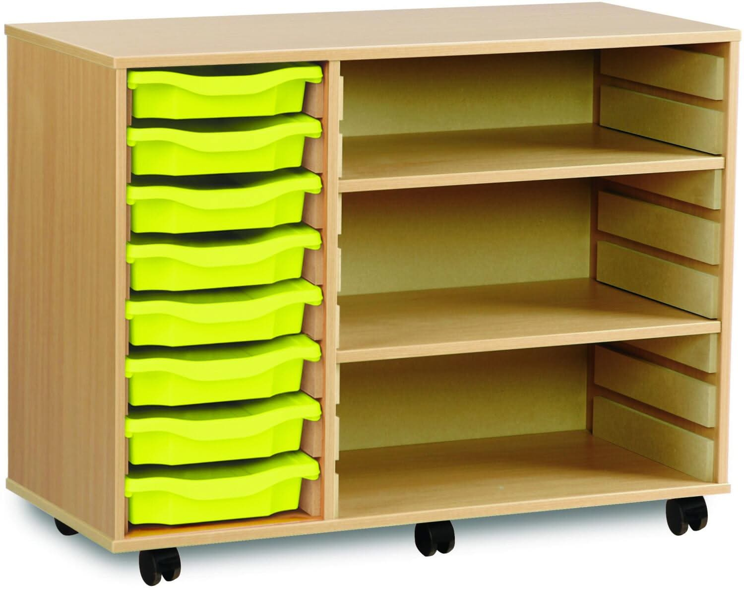 Monarch 8 Shallow Tray Unit with 2 Adjustable Shelves, , Monarch 8 Shallow Tray Unit with 2 Adjustable Shelves,The Monarch 8 Shallow Tray Unit with 2 Adjustable Shelves is a highly practical and versatile storage solution, ideal for schools, colleges, and nurseries. Combining tray and shelf storage, this unit is perfect for organising a variety of classroom materials, including stationery, craftThe Monarch 8 Shallow Tray Unit with 2 Adjustable Shelves is a highly practical and versatile storage solution, id