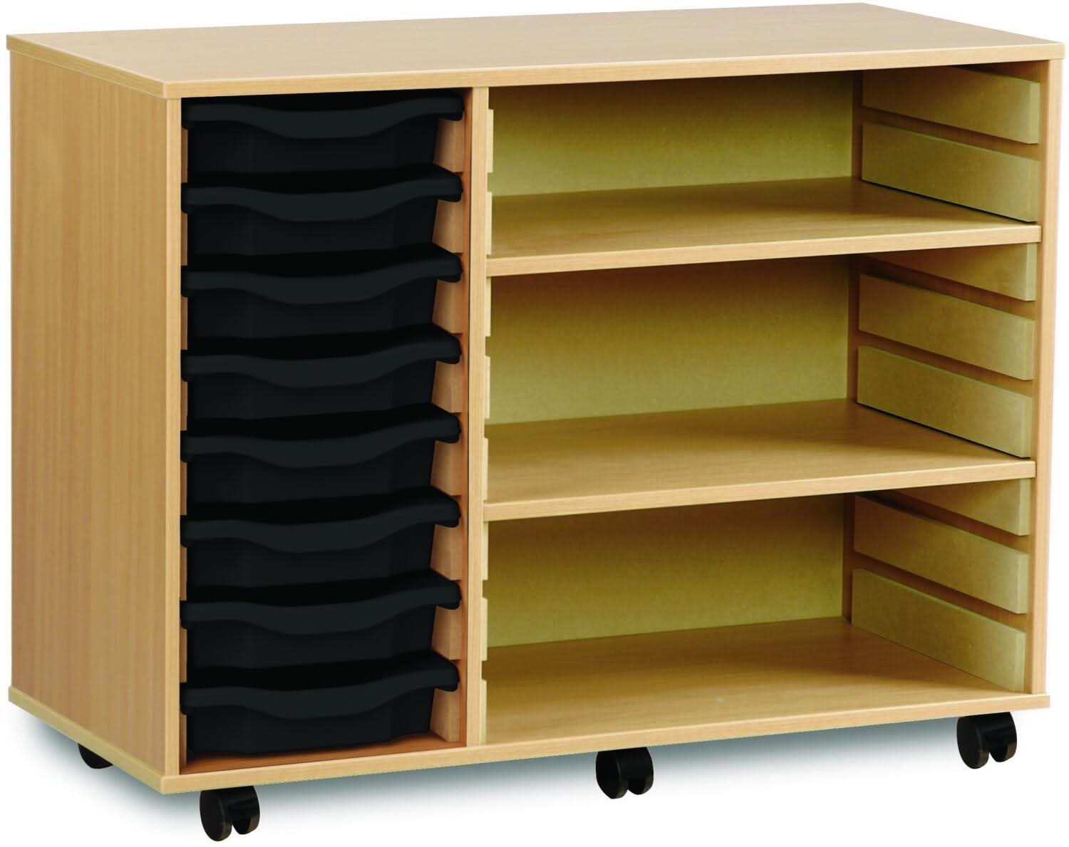 Monarch 8 Shallow Tray Unit with 2 Adjustable Shelves, , Monarch 8 Shallow Tray Unit with 2 Adjustable Shelves,The Monarch 8 Shallow Tray Unit with 2 Adjustable Shelves is a highly practical and versatile storage solution, ideal for schools, colleges, and nurseries. Combining tray and shelf storage, this unit is perfect for organising a variety of classroom materials, including stationery, craftThe Monarch 8 Shallow Tray Unit with 2 Adjustable Shelves is a highly practical and versatile storage solution, id