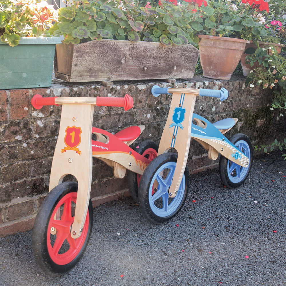 My First Balance Bike Red, This wooden Red Balance Bike is a great way for youngsters to start a journey towards full two-wheeled mobility! The Red Balance Bike features a padded, adjustable seat, long lasting solid tyres and easy to grip handle bars. Just push forwards and go! An excellent way to improve balance whilst further developing hand/eye co-ordination. Made from high quality, responsibly sourced materials. Conforms to current European safety standards. Suitable for kids aged 3 years and up. Weight