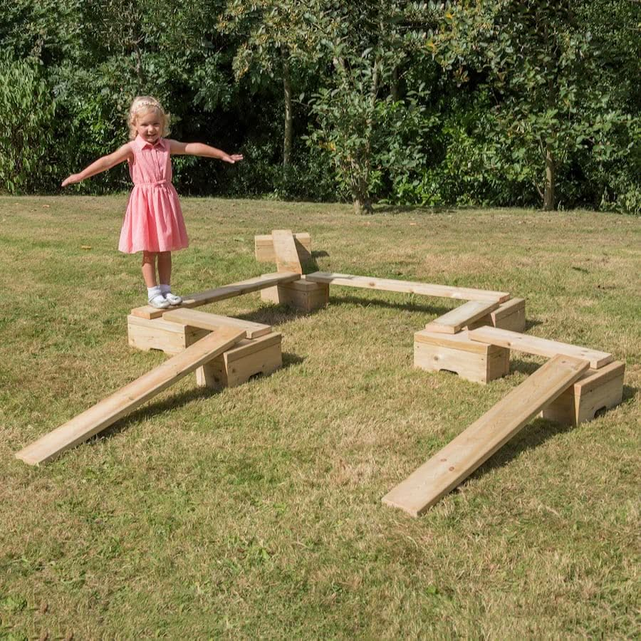 Outdoor Wooden Mini Adventure Trail 14pcs, Outdoor Wooden Mini Adventure Trail 14pcs,Playground balance trail,playground balancing trail path,special needs balancing toys,balance games,balancing games,early years balancing games, Outdoor Wooden Mini Adventure Trail 14pcs,Develop coordination and balancing skills with this wooden, outdoor balancing beam set. Create endless pathways and levels with this adaptable beam and block set. Change direction, length and height for multiple configurations. Use blocks a