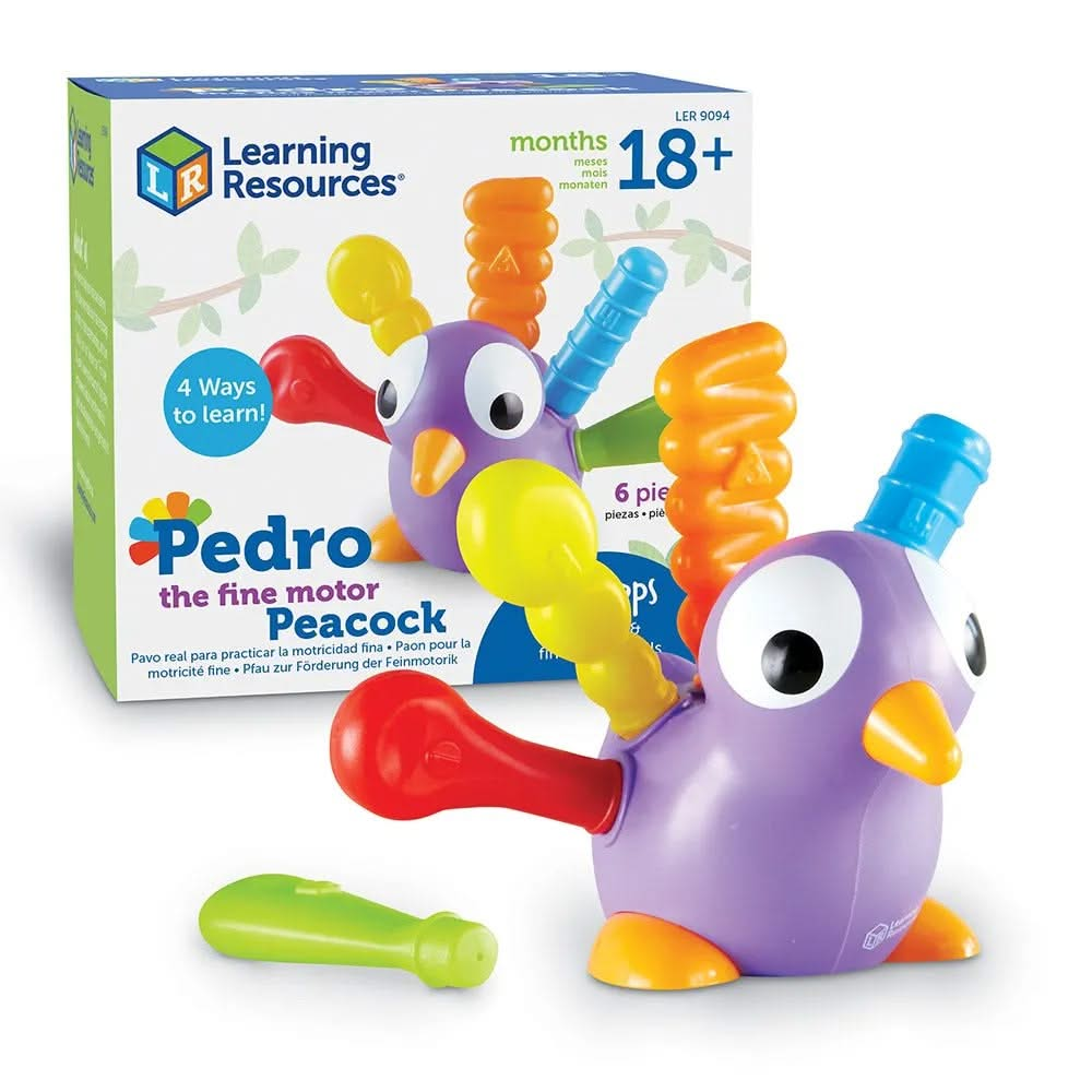 Pedro the Fine Motor Peacock, Pedro the Fine Motor Peacock,Fine motor skills resources,fine motor skills toys,numeracy resources,school numeracy resources,school classroom resources, Pedro the Fine Motor Peacock Meet Pedro the Fine Motor Peacock, the playful and educational toy that helps young children develop essential fine motor skills while introducing colours, numbers, and tactile play. With his vibrant feathers and engaging design, Pedro is the perfect companion for early learning and sensory explorat