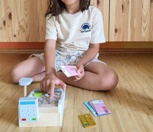 Pretend Play Cash Register, Pretend Play Cash Register,Bigjigs Shop Till with Scanner,Shop Till with Scanner,pretend play kitchen toys,kitchen toys,pretend play household,children's imaginative play ideas, Pretend Play Cash Register,Introducing the Pretend Play Cash Register, a perfect addition to your child’s play store, designed to enhance their imaginative play while teaching valuable lessons about money and prices. Crafted from durable wood, this cash register comes with all the essentials for a realist