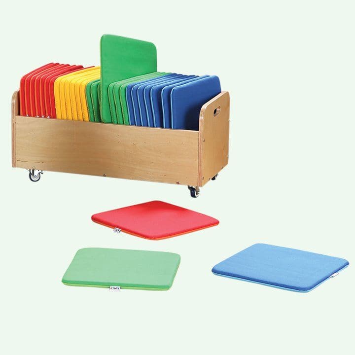 Rainbow Square Cushions and Tuf 2 Trolley Set of 32, Rainbow Square Cushions & Tuf 2 Trolley Set of 32,school furnishings,school furniture,outdoor school seating,outdoor group work cushions,cushions for children,classroom cushions for children, Rainbow Square Cushions and Tuf 2 Trolley Set of 32,The Rainbow Square Cushions and Tuf 2 Trolley Set of 32 contains brightly coloured soft square cushions recommended for floor seating and group placement.The Rainbow Square Cushions and Tuf 2 Trolley Set of 32 allow