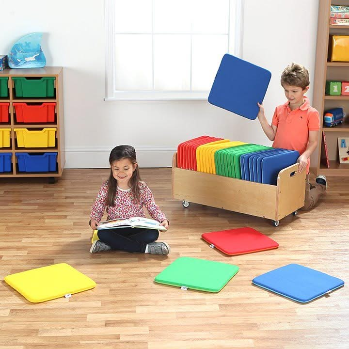 Rainbow Square Cushions and Tuf 2 Trolley Set of 32, Rainbow Square Cushions & Tuf 2 Trolley Set of 32,school furnishings,school furniture,outdoor school seating,outdoor group work cushions,cushions for children,classroom cushions for children, Rainbow Square Cushions and Tuf 2 Trolley Set of 32,The Rainbow Square Cushions and Tuf 2 Trolley Set of 32 contains brightly coloured soft square cushions recommended for floor seating and group placement.The Rainbow Square Cushions and Tuf 2 Trolley Set of 32 allow