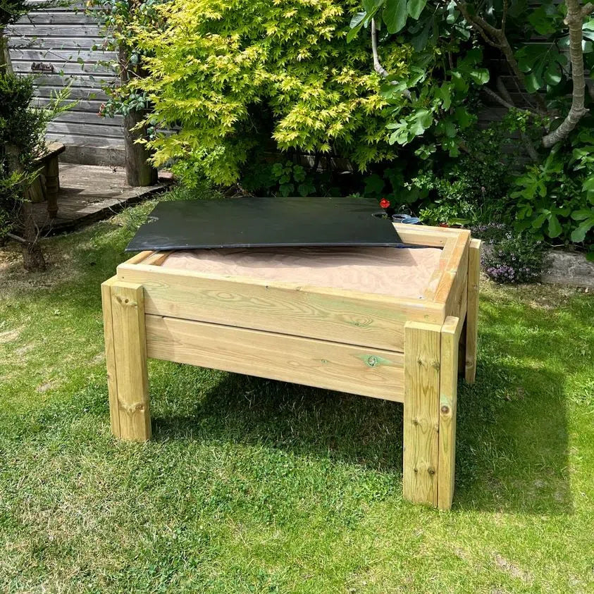 Raised Sandpit with Chalkboard Lid, Raised Sandpit with Chalkboard Lid,Children's wooden sand pit,outdoor sand pit,Early years outdoors sand pit,school sandpit,outdoor exploration for children,childrens outdoor play ideas, Raised Sandpit with Chalkboard Lid,This Raised Sandpit with Chalkboard Lid is a great addition to your outdoor space. The Raised Sandpit with Chalkboard Lid has a sturdy and freestanding design is ideal for group play and the unique chalkboard lid provides another element of play. The San