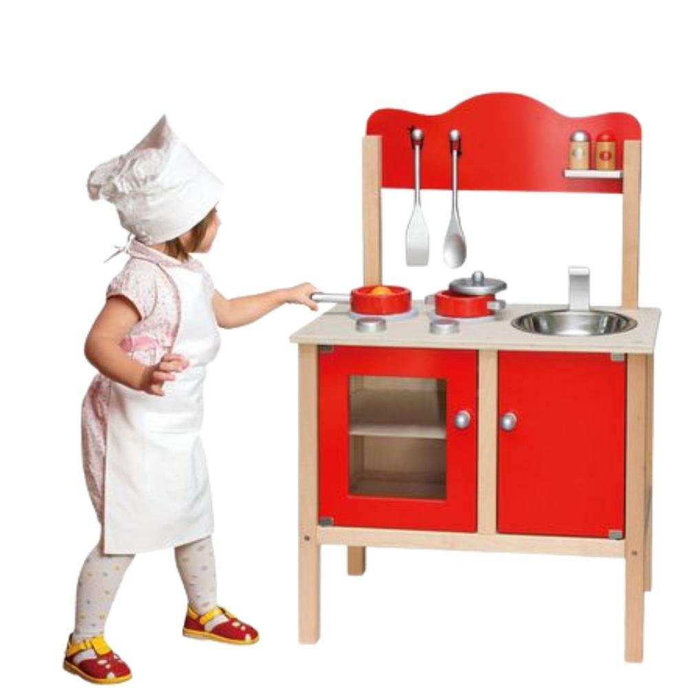 Red Wooden Kitchen Station, Tidlo Wooden Kitchen Station,pretend play kitchen,imaginative play kitchen,childrens kitchen,sensory toys for schools,educational supplier,Children's kitchen set, play set, developmental resource, real life play, dramatic play, Red Wooden Kitchen Station,Inspire budding young chefs with the colourful Red Wooden Kitchen Station. This lifelike Red Wooden Kitchen Station features four hobs with dials, a sink with taps and an oven with shelf and a cupboard with plenty of room to keep