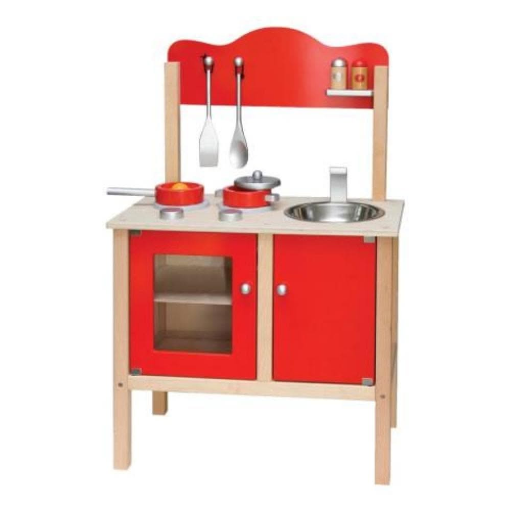 Red Wooden Kitchen Station, Tidlo Wooden Kitchen Station,pretend play kitchen,imaginative play kitchen,childrens kitchen,sensory toys for schools,educational supplier,Children's kitchen set, play set, developmental resource, real life play, dramatic play, Red Wooden Kitchen Station,Inspire budding young chefs with the colourful Red Wooden Kitchen Station. This lifelike Red Wooden Kitchen Station features four hobs with dials, a sink with taps and an oven with shelf and a cupboard with plenty of room to keep