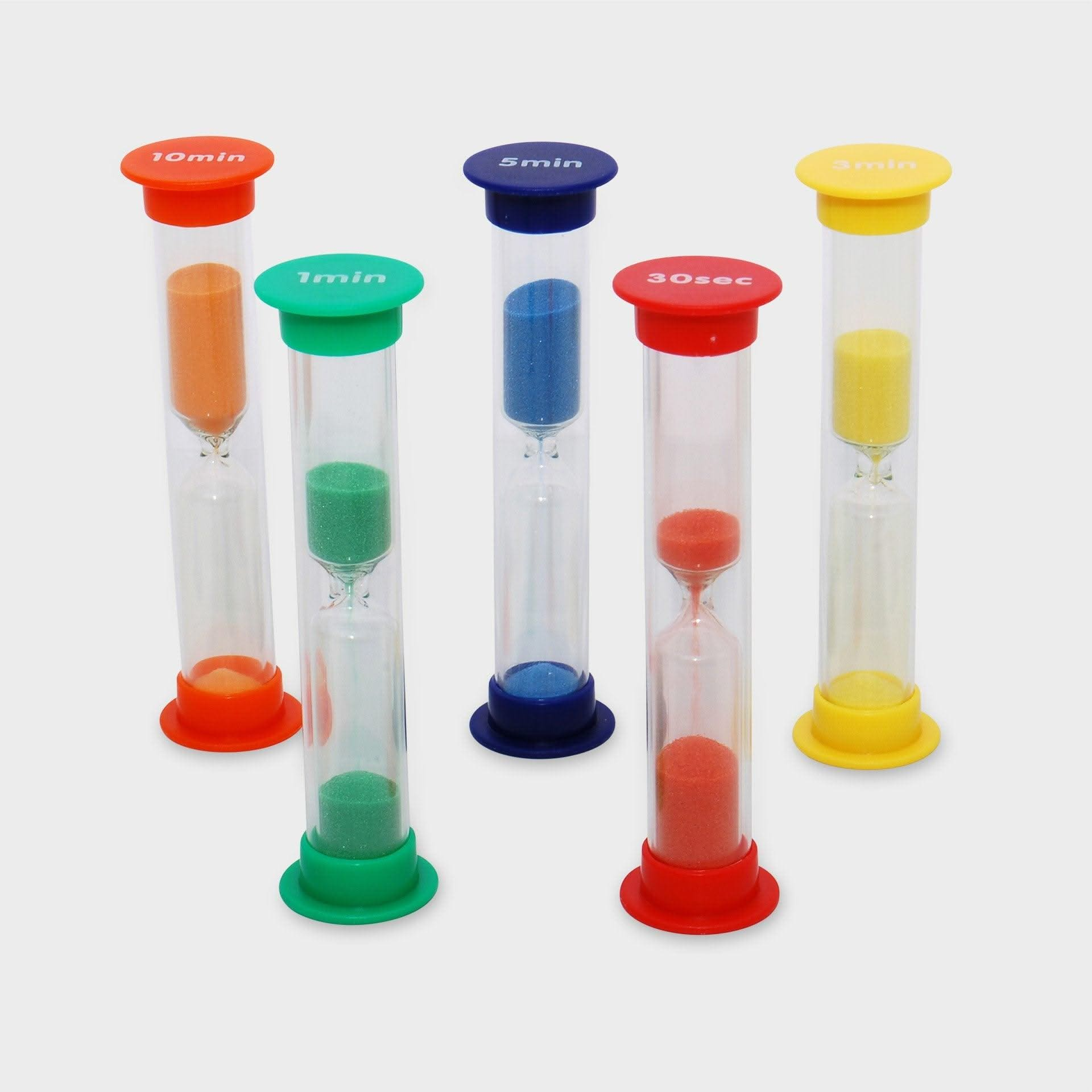 Sand timer Mixed Pack of 5, Sand timer Mixed Pack of 5,Sand timer,special needs sand timer,sand timer,autism sand timer,school sand timer,school supplies sand timers,asd sand timers,behaviour sand timers, Sand timer Mixed Pack of 5,The Sand Timer Mixed Pack of 5 is a practical and engaging set of timers designed to teach children about the passage of time and help with time management skills. Each timer is colour-coded for easy identification, with robust construction to withstand everyday use, making them 