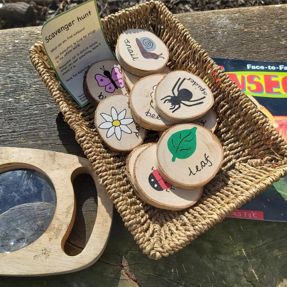 Scavenger Hunt Wooden Discs, Scavenger Hunt Wooden Discs, Natural wooden play resources,Leaf Garden Discs Pack of 10,Natural play resources,Pattern and shape resources,Shape learning resources,Matching games, Scavenger Hunt Wooden Discs,Head outside and go on a scavenger hunt with these beautiful, hand painted Scavenger Hunt Wooden Discs. The Scavenger Hunt Wooden Discs will help your little one to become more familiar with nature by exciting them to immerse themselves in it. Supporting children in getting 