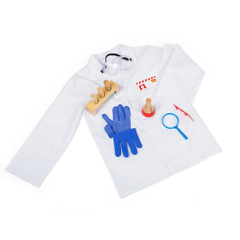 Scientist Dress Up, Scientist Dress Up,fancy dress costumes,children's dress up,children's dress up clothes, Scientist Dress Up,What concoction will be made in the science lab today? Mini scientists can make exciting new discoveries with this fantastic Scientist Kids Fancy Dress Costume. This children’s dressing up clothes set comes with a white lab coat, magnifying glass, ID badge, safety goggles, wooden test tubes in a holder and red tweezers,ScientistWhat concoction will be made in the science lab today?