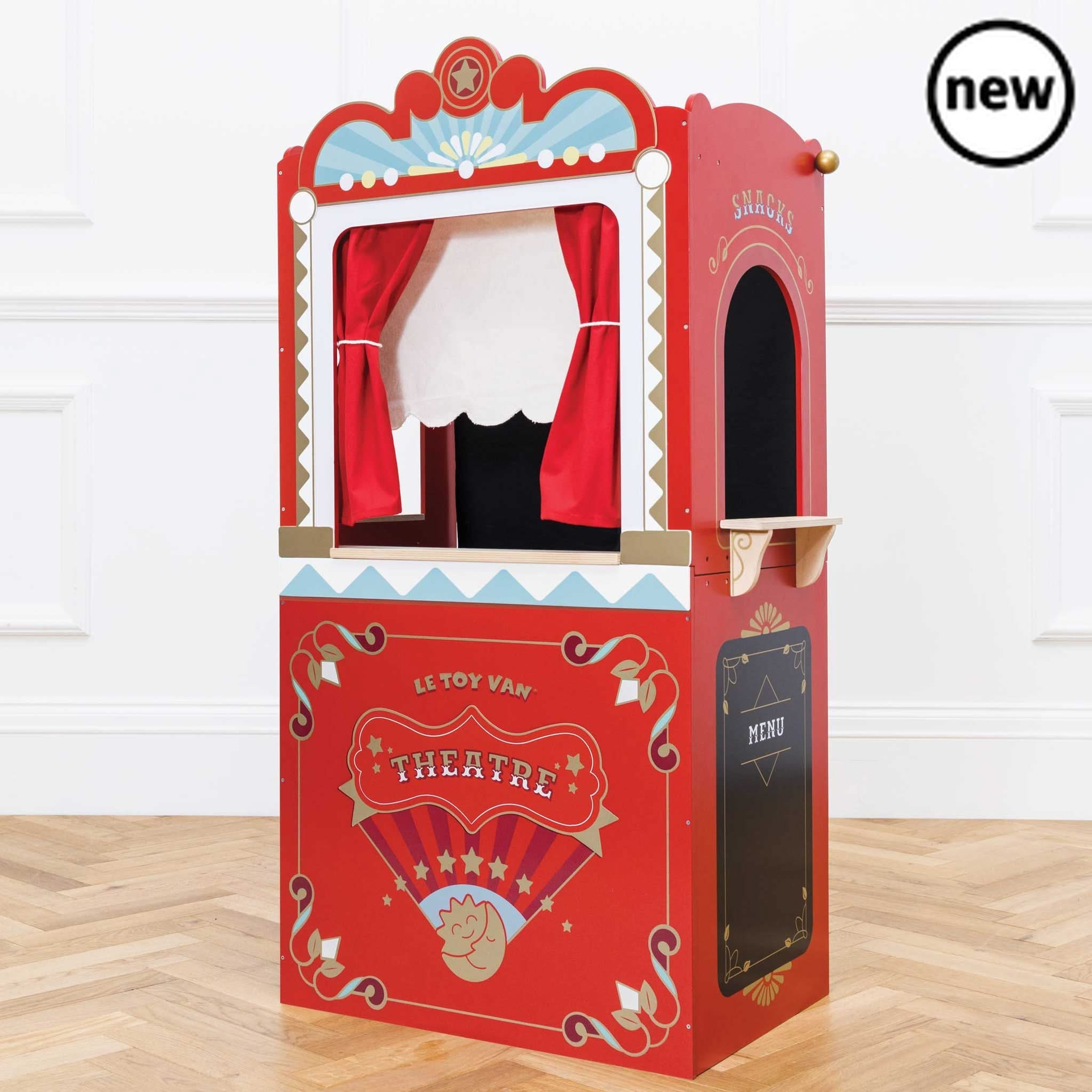 Showtime Puppet Theatre, Showtime Puppet Theatre,Puppet Theatre.Wooden Puppet Theatre, Wooden Puppet Theatre – The Stage is Set for Imaginative Play! Let the curtains rise and the spotlight shine with this retro wooden puppet theatre—a beautifully designed interactive role-play toy that brings storytelling, drama, and creativity to life! Crafted from durable, sustainable wood, this charming play theatre features a nostalgic design, bold colours, and plenty of realistic features to inspire hours of imaginati