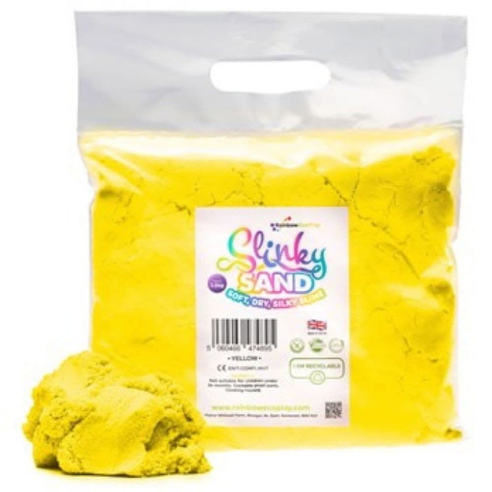 Slinky Sand Yellow 2.5kg Bag, Slinky Sand Yellow 2.5kg Bag,Yellow sand,yellow slinky sand,Rainbow Eco play sand, Rainbowecoplay ,sensory sand,play sand,coloured play sand, Children's play sand, Slinky Sand Yellow 2.5kg Bag,Introducing the Slinky Sand Yellow 2.5kg Bag – a magical blend of the classic fun of sand and the fascinating flow of slime! Dive into a sensory experience like no other, where tactile exploration meets imaginative play. Key Features: Mesmerizing Movement: Though it's made of sand, the Sl