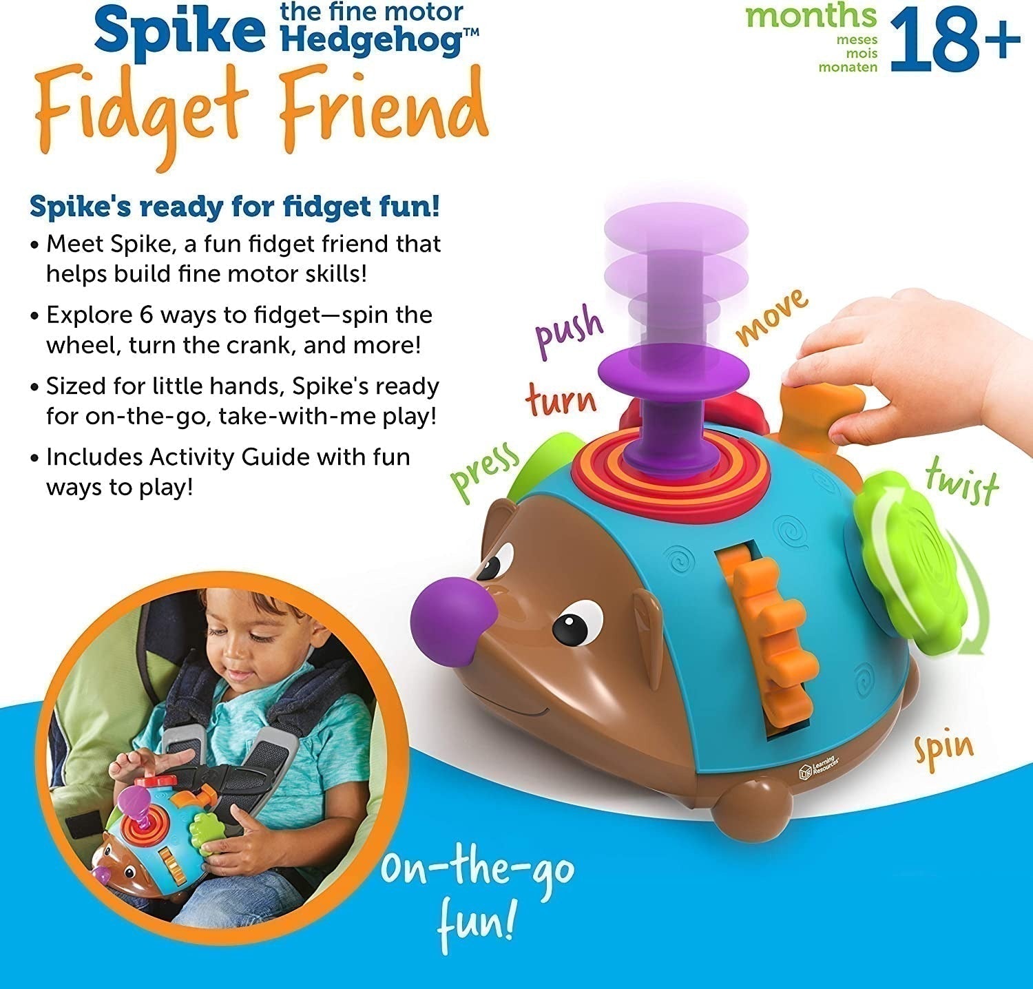 Spike the Fine Motor Hedgehog Fidget Friend, Spike the Fine Motor Hedgehog Fidget Friend.Spike the Fine Motor Hedgehog,Fine motor skills toys,fine motor skills games, educational materials, children's learning resources, children's learning materials, teaching resources for children, Spike the Fine Motor Hedgehog Fidget Friend,There are 6 ways to fidget and play with Spike the Fine Motor Hedgehog® Fidget Friend. Each time your child spins the wheel, turns the crank, presses the button, twists the knob, push