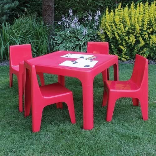 Stackable Chairs And Tables - Red, , Stackable Chairs And Tables - Red,The Stackable Chairs And Tables are a versatile, colourful table and chairs set which are suitable for both indoor and outdoor use. The Stackable Chairs And Tables are stackable and easy to wipe clean. Rounded edges and a table lip to contain spills and prevent things rolling off. Each chair can hold the weight ofThe Stackable Chairs And Tables are a versatile, colourful table and chairs set which are suitable for both indoor and outdoor