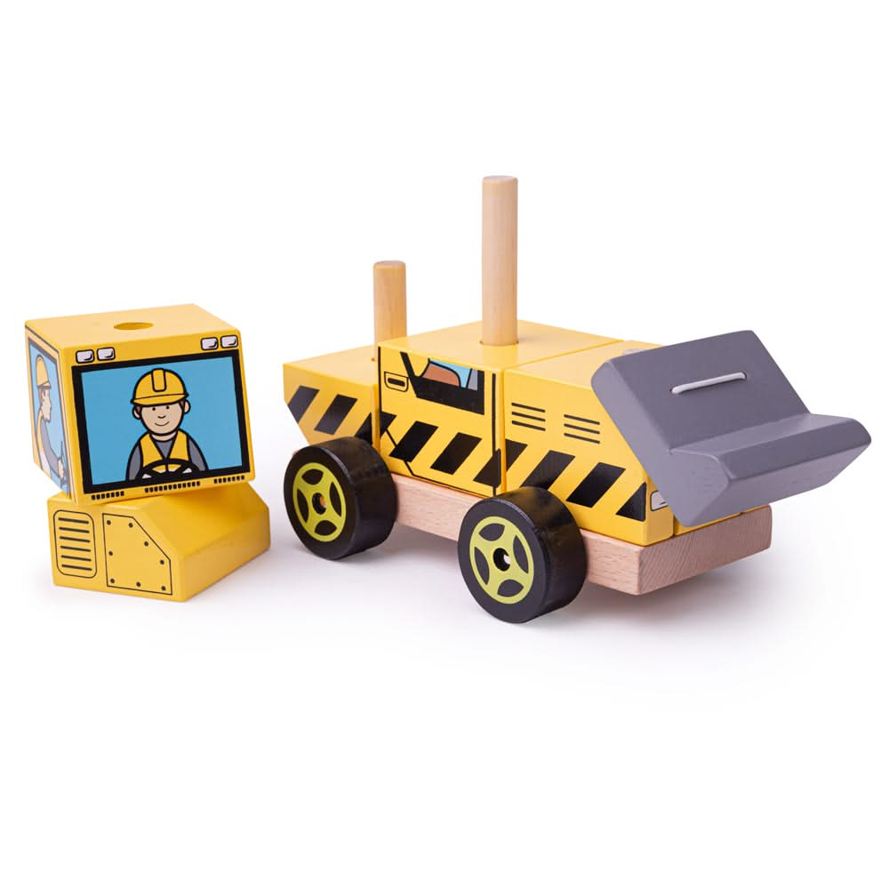 Stacking Bulldozer, Stacking Bulldozer,Bigjigs Stacking Bulldozer,Bigjigs wooden toys, Stacking Bulldozer,Here comes the Bigjigs Toys Stacking Bulldozer! The bright yellow wooden stacking toy is painted with construction-style patterns and features its own bulldozer driver. This push along wooden toy is two toys in one! Develop dexterity and problem-solving skills with this stacking and push along wooden toy. Before this w,StackingHere comes the Bigjigs Toys Stacking Bulldozer! The bright yellow wooden stac