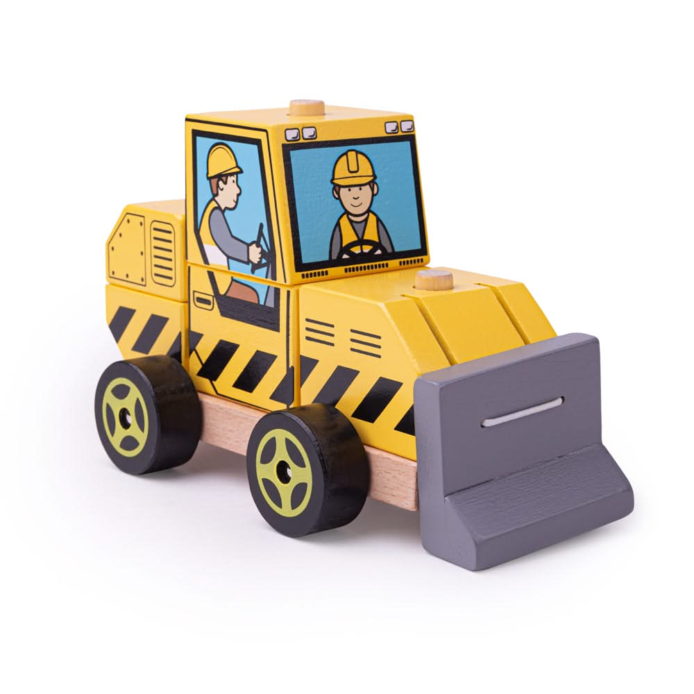 Stacking Bulldozer, Stacking Bulldozer,Bigjigs Stacking Bulldozer,Bigjigs wooden toys, Stacking Bulldozer,Here comes the Bigjigs Toys Stacking Bulldozer! The bright yellow wooden stacking toy is painted with construction-style patterns and features its own bulldozer driver. This push along wooden toy is two toys in one! Develop dexterity and problem-solving skills with this stacking and push along wooden toy. Before this w,StackingHere comes the Bigjigs Toys Stacking Bulldozer! The bright yellow wooden stac