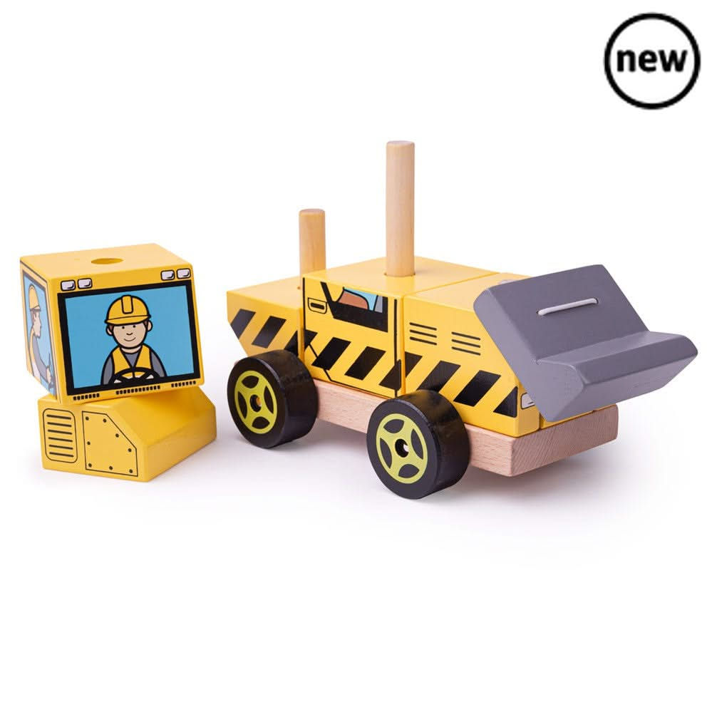 Stacking Bulldozer, Stacking Bulldozer,Bigjigs Stacking Bulldozer,Bigjigs wooden toys, Stacking Bulldozer,Here comes the Bigjigs Toys Stacking Bulldozer! The bright yellow wooden stacking toy is painted with construction-style patterns and features its own bulldozer driver. This push along wooden toy is two toys in one! Develop dexterity and problem-solving skills with this stacking and push along wooden toy. Before this w,StackingHere comes the Bigjigs Toys Stacking Bulldozer! The bright yellow wooden stac