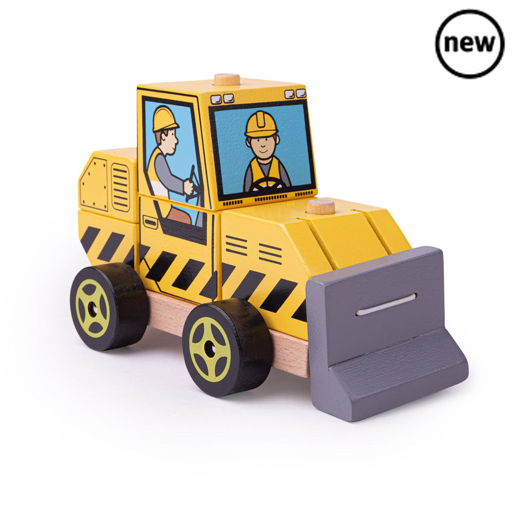 Stacking Bulldozer, Stacking Bulldozer,Bigjigs Stacking Bulldozer,Bigjigs wooden toys, Stacking Bulldozer,Here comes the Bigjigs Toys Stacking Bulldozer! The bright yellow wooden stacking toy is painted with construction-style patterns and features its own bulldozer driver. This push along wooden toy is two toys in one! Develop dexterity and problem-solving skills with this stackingHere comes the Bigjigs Toys Stacking Bulldozer! The bright yellow wooden stacking toy is painted with construction-style patter