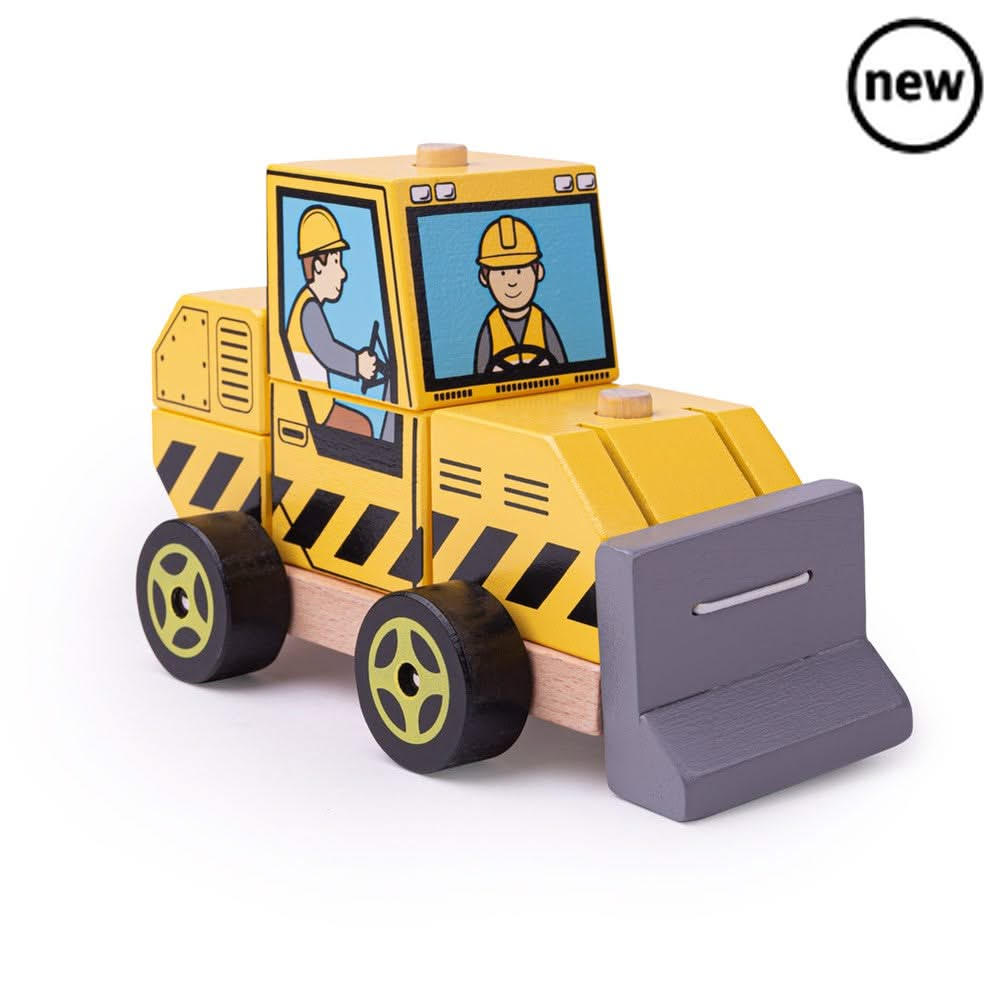 Stacking Bulldozer, Stacking Bulldozer,Bigjigs Stacking Bulldozer,Bigjigs wooden toys, Stacking Bulldozer,Here comes the Bigjigs Toys Stacking Bulldozer! The bright yellow wooden stacking toy is painted with construction-style patterns and features its own bulldozer driver. This push along wooden toy is two toys in one! Develop dexterity and problem-solving skills with this stacking and push along wooden toy. Before this w,StackingHere comes the Bigjigs Toys Stacking Bulldozer! The bright yellow wooden stac