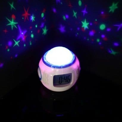 Star Projection Alarm Clock, Star Projector Alarm Clock,Star Projection Alarm Clock,colour changing light,colour changing sensory light,sensory lights,sensory lighting, Star Projection Alarm Clock,A starry night light and alarm clock in one, this multi function clock helps you to drop off to sleep and wakes you up in the morning too! Just the right size to fit onto your bedside table, this digital alarm clock displays the time, date and your room temperature and fills your room with colourful star projectio