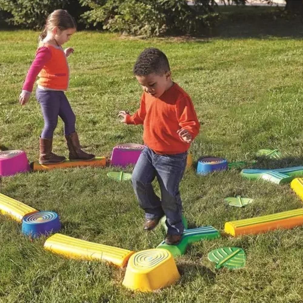 Step a forest balance set, Children will have fun building and walking on the forest balance paths they create with the Step-a-Forest balance set. The Step a forest balance comes complete with trails and stumps which act as excellent balance beams to coordinate children's gross motor, balance and physical development skills. The Step a forest balance stones are made with durable moulded plastic with non slip surfacing for extra stability. The leaves, made with a soft non-slip plastic add an extra opportunit