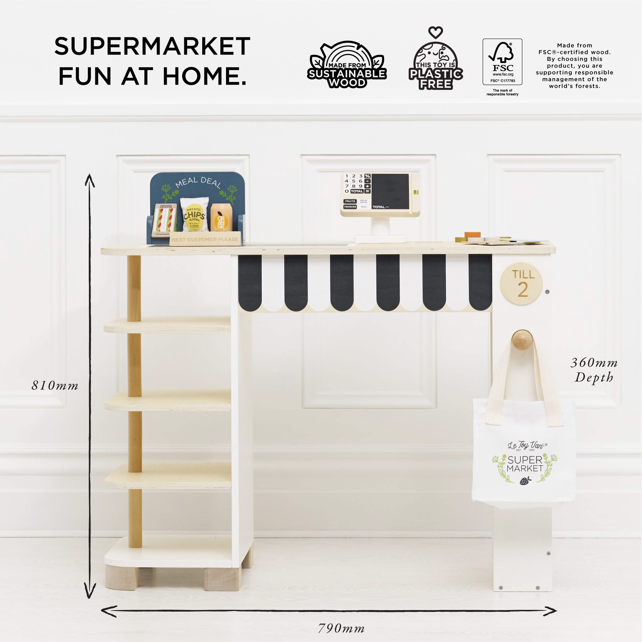 Supermarket Till Checkout & Accessories, Supermarket Till Checkout & Accessories,Play Kitchen,Pretend play shop,pretend play toys,pretend play resources,EYFS resources, Supermarket Till Checkout & Accessories – A Mini Market for Big Role-Play Fun! Let little shoppers step into a world of make-believe retail with the Supermarket Till Checkout & Accessories—a beautifully designed mini supermarket packed with everything needed for a realistic shopping experience at home. This interactive wooden supermarket pla