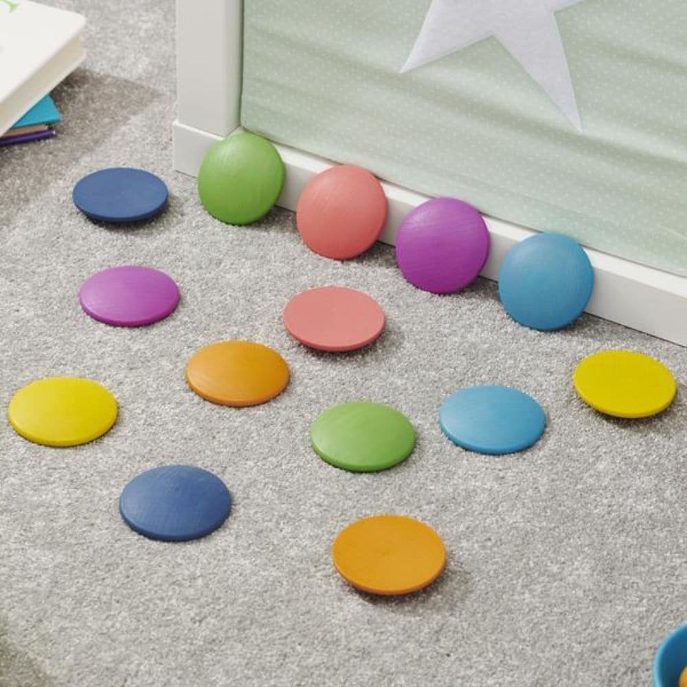 TickIT Rainbow Wooden Discs, TickIT Rainbow Wooden Discs,TickIT resources, Tickit discount code,Rainbow wooden toys,rainbow wooden resources,traditional wooden toys,childrens wooden toys,durable wooden toys,educational wooden toys, TickIT Rainbow Wooden Discs,The TickiT® Rainbow Wooden Discs are a charming set of smooth beechwood discs finished in the vibrant colours of the rainbow, showcasing a natural woodgrain texture that gives each disc a unique look. Crafted with a rounded top and a flat base, these d