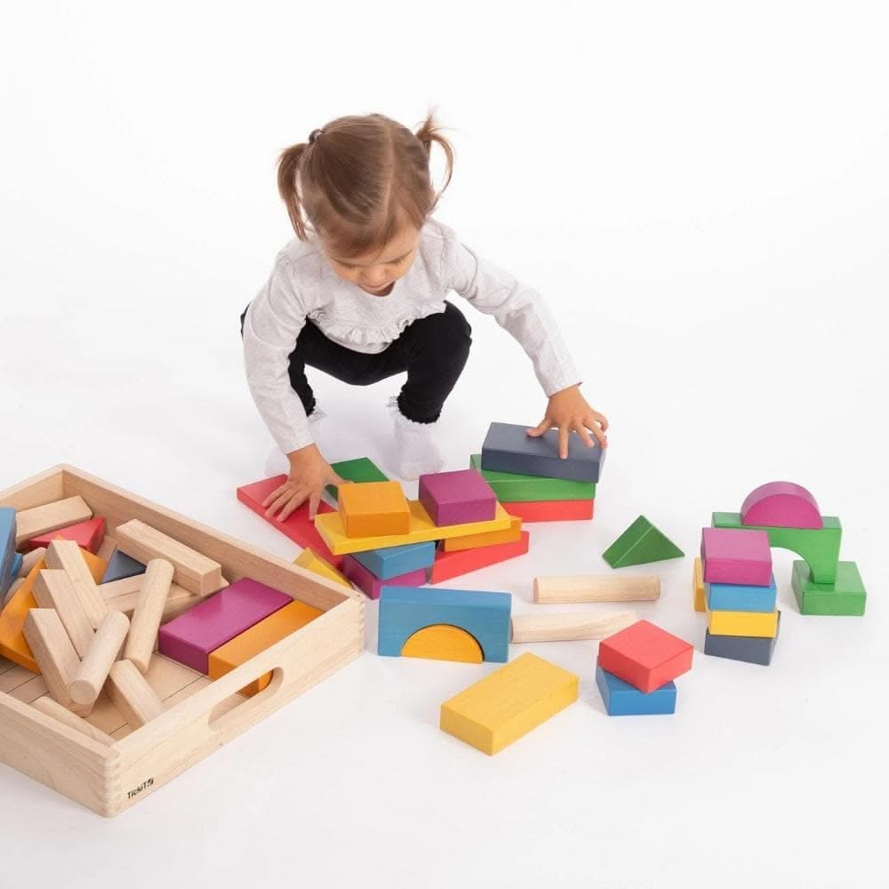 TickiT Rainbow Wooden Jumbo Block Set, TickiT Rainbow Wooden Jumbo Block Set, Wooden block set, Children's wooden building blocks, Large building blocks toys, EYFS Toys, TickiT Rainbow Wooden Jumbo Block Set,The TickiT® Rainbow Wooden Jumbo Block Set is a beautifully crafted collection of 54 wooden blocks, combining the natural charm of wood with vibrant rainbow colours. Each block is crafted from smooth, solid rubberwood and designed with traditional shapes, making this set perfect for safe, hands-on const