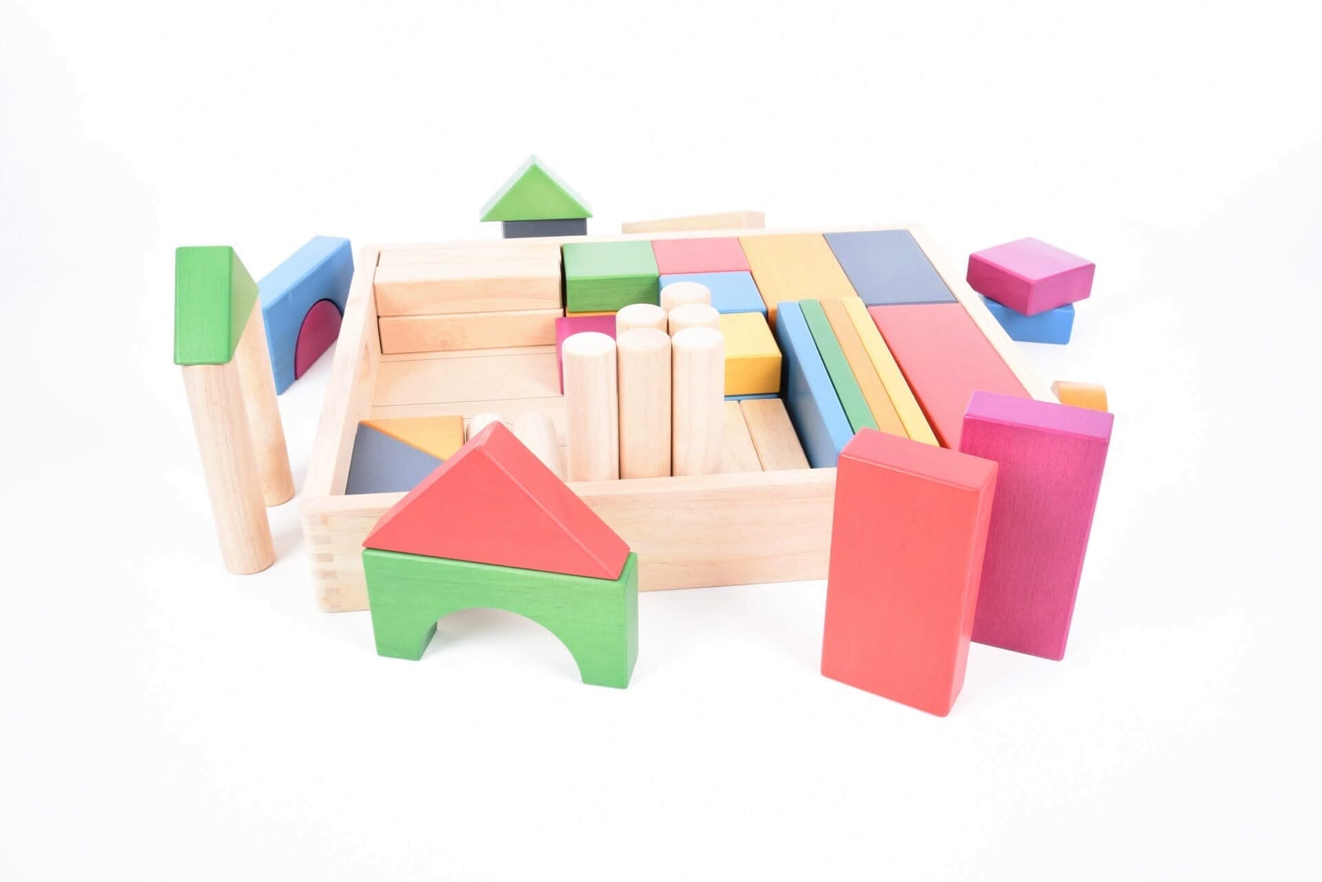 TickiT Rainbow Wooden Jumbo Block Set, TickiT Rainbow Wooden Jumbo Block Set, Wooden block set, Children's wooden building blocks, Large building blocks toys, EYFS Toys, TickiT Rainbow Wooden Jumbo Block Set,The TickiT® Rainbow Wooden Jumbo Block Set is a beautifully crafted collection of 54 wooden blocks, combining the natural charm of wood with vibrant rainbow colours. Each block is crafted from smooth, solid rubberwood and designed with traditional shapes, making this set perfect for safe, hands-on const