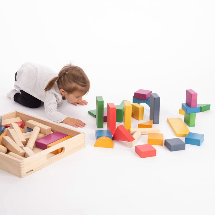 TickiT Rainbow Wooden Jumbo Block Set, TickiT Rainbow Wooden Jumbo Block Set, Wooden block set, Children's wooden building blocks, Large building blocks toys, EYFS Toys, TickiT Rainbow Wooden Jumbo Block Set,The TickiT® Rainbow Wooden Jumbo Block Set is a beautifully crafted collection of 54 wooden blocks, combining the natural charm of wood with vibrant rainbow colours. Each block is crafted from smooth, solid rubberwood and designed with traditional shapes, making this set perfect for safe, hands-on const