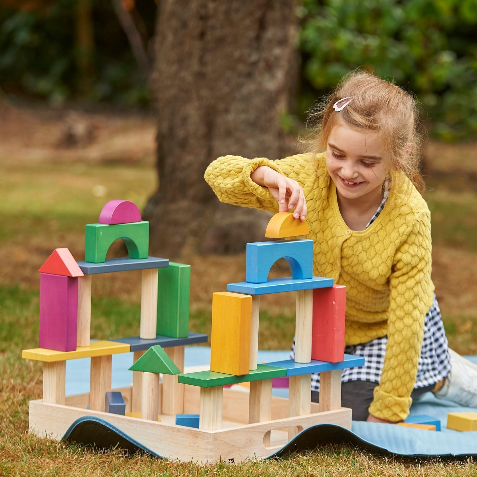 TickiT Rainbow Wooden Jumbo Block Set, TickiT Rainbow Wooden Jumbo Block Set, Wooden block set, Children's wooden building blocks, Large building blocks toys, EYFS Toys, TickiT Rainbow Wooden Jumbo Block Set,The TickiT® Rainbow Wooden Jumbo Block Set is a beautifully crafted collection of 54 wooden blocks, combining the natural charm of wood with vibrant rainbow colours. Each block is crafted from smooth, solid rubberwood and designed with traditional shapes, making this set perfect for safe, hands-on const