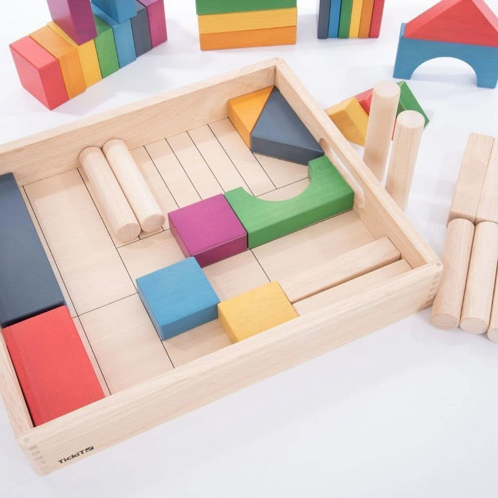 TickiT Rainbow Wooden Jumbo Block Set, TickiT Rainbow Wooden Jumbo Block Set, Wooden block set, Children's wooden building blocks, Large building blocks toys, EYFS Toys, TickiT Rainbow Wooden Jumbo Block Set,The TickiT® Rainbow Wooden Jumbo Block Set is a beautifully crafted collection of 54 wooden blocks, combining the natural charm of wood with vibrant rainbow colours. Each block is crafted from smooth, solid rubberwood and designed with traditional shapes, making this set perfect for safe, hands-on const