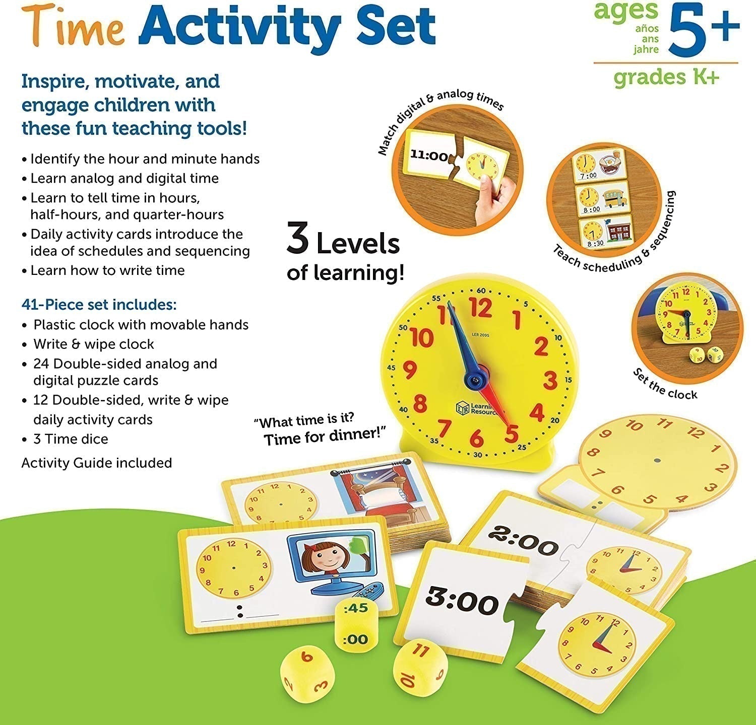 Time Activity Set, Time Activity Set, Learning Resources Time Activity Set,Classroom timers, Time telling resources, learn to tell the time resources, EYFS time resources, ks1 time resources, Time Activity Set,The Time Activity Set helps young learners to master time telling with these fun, hands-on activities and teaching resources. It’s time to learn all about time. Help your class build time-telling skills with this classroom-ready activity set that’s ideal for small group play.The Time Activity Set help