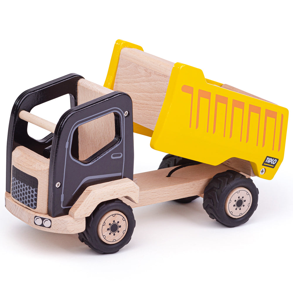 Tipper Truck, Tipper Truck,Tidlo Tipper Truck,Construction themed toys,Builders toys,Wooden digger toys,Wooden tipper truck toy, Tipper Truck,All that pretend dirt has to go somewhere! This durable, detailed wooden Tipper Truck Toy can take loads from the digger and loader, and empty the contents easily using the handle on the working tipper bed. This tipper truck features a moving tailgate and its large, chunky rubber tyres are ideal to grip smooth surfaces,Tipper TruckAll that pretend dirt has to go somew