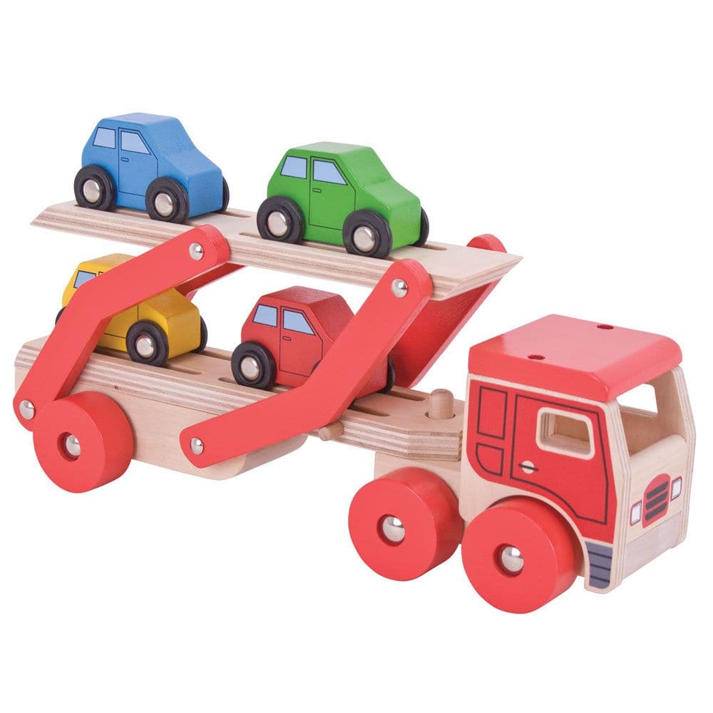 Transporter Lorry, Transporter Lorry,Wooden toys,Traditional wooden toy cars lorries,bigjigs ball fall,bigjigs toys,traditional wooden toys,childrens wooden toys,durable wooden toys,educational wooden toys, Transporter Lorry,This wooden Transporter Lorry Toy helps to develop kids’ dexterity and coordination as they play. It carries a load of four colourful wooden cars (which slot nicely onto the trailer) and is safe for little hands to play with. The toy car transporter lorry’s upper deck can be easilyThis 