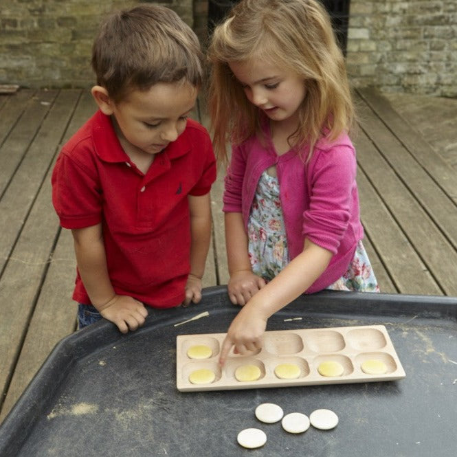 Two-Tone Counting Stones, This invitingly smooth set of 20 double-sided stones is ideal for counting, pattern making, number bonds, and sorting, among other maths concepts. These durable counters are made from a stone and resin mix and can be used outside, in water, and in sand. Their tactile nature encourages exploration, interaction and open-ended play. They are ideal for use with our 10-Frame Tray, which supports sequencing activities and an understanding of number arrays. Set contains 20 two-tone stones