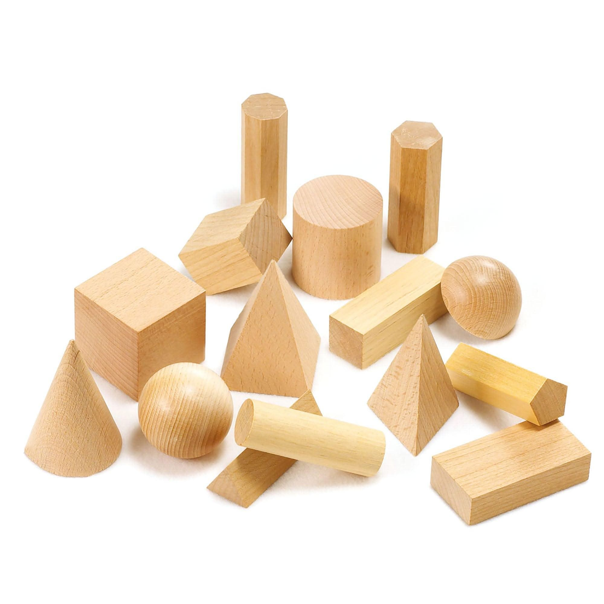 Wooden Geometric Solids - Pk15, Wooden Geometric Solids - Pk15,Geometric shapes,Reception and KS1 geometry resources,geometry resources EYFS, Wooden Geometric Solids – 15-Piece Set for Hands-On Learning The Wooden Geometric Solids set is an essential educational resource to enhance shape recognition, spatial awareness, and mathematical understanding. Made from smooth, durable hardwood, this 15-piece set provides a hands-on approach to exploring the properties and attributes of 3D geometric shapes. Wooden Ge